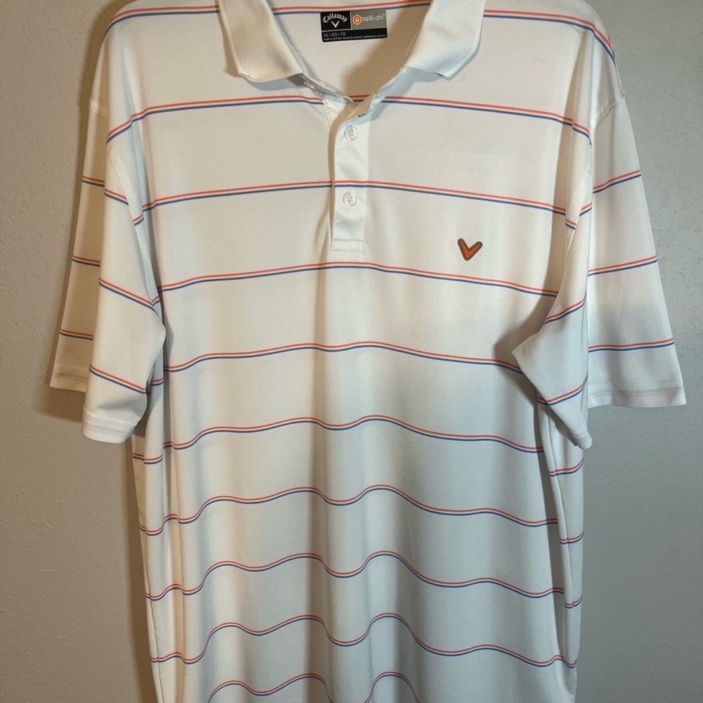 Callaway Opti-Dri Men's White Striped Polo Shirt Size XL